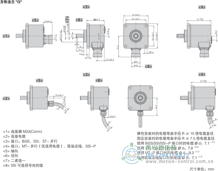 AC58-SUCOnet光电绝对值通用编码器外形及安装尺寸(方形法兰Q) - 西安德伍拓自动化传动系统有限公司