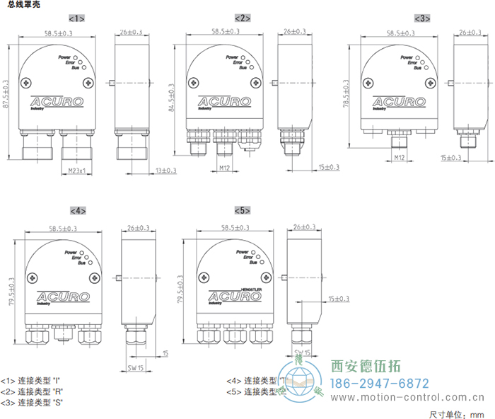 AC58-SUCOnet光电绝对值通用编码器外形及安装尺寸(总罩外壳) - 西安德伍拓自动化传动系统有限公司