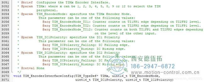 于是紧接着我们来看看编码器模式的配置函数TIM_EncoderInterfaceConfig